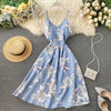 FMFSSOM Boho V Neck 2023 Floral Print Slim Sexy Spaghetti Strap Midi Long Summer Casual Party Women A-Line Beach Holiday Dress