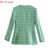 FP TO LOVE 2023 Spring And Autumn French Retro Double-breasted Casual Suit Jacket V-neck Long-sleeved Top Green Women's Outfit