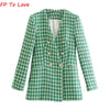 FP TO LOVE 2023 Spring And Autumn French Retro Double-breasted Casual Suit Jacket V-neck Long-sleeved Top Green Women's Outfit