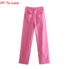 FP To Love Za Woman Vintage Wide Leg Pants Jeans Pink Green Blue Yellow 2022 Autumn Spring Street s Trousers