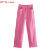 FP To Love Za Woman Vintage Wide Leg Pants Jeans Pink Green Blue Yellow 2022 Autumn Spring Street s Trousers
