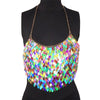 Halter Sequined Scales Handmade Crop Top Camis Backless Metal Chain Tank Top Nightclub Beach Summer Tops For Women 2022