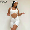FQLWL Spring Bandage White Skinny Shorts Suits Sexy 2 Two Piece Sets Tracksuit Women Outfits Solid Cami Strap Backless Tank Top