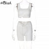FQLWL Spring Bandage White Skinny Shorts Suits Sexy 2 Two Piece Sets Tracksuit Women Outfits Solid Cami Strap Backless Tank Top
