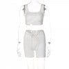 FQLWL Spring Bandage White Skinny Shorts Suits Sexy 2 Two Piece Sets Tracksuit Women Outfits Solid Cami Strap Backless Tank Top