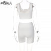 FQLWL Spring Bandage White Skinny Shorts Suits Sexy 2 Two Piece Sets Tracksuit Women Outfits Solid Cami Strap Backless Tank Top