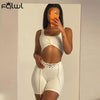 FQLWL Spring Bandage White Skinny Shorts Suits Sexy 2 Two Piece Sets Tracksuit Women Outfits Solid Cami Strap Backless Tank Top