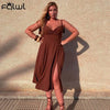 FQLWL Summer Sexy Pink Dresses For Women 2022 Brown Sleeveless Backless Dress Female Bandage Loose Clubwear Party Midi Dresses