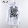 FSDA 2022 Patchwork Shirt Dress Houndstooth Long Sleeve Bandage Sashes Autumn Winter White Casual Mini A Line Dresses Fashion