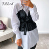 FSDA 2022 Patchwork Shirt Dress Houndstooth Long Sleeve Bandage Sashes Autumn Winter White Casual Mini A Line Dresses Fashion