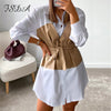 FSDA 2022 Patchwork Shirt Dress Houndstooth Long Sleeve Bandage Sashes Autumn Winter White Casual Mini A Line Dresses Fashion