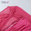 FSDA 2022 Hollow Out Mesh Bodycon Dress Sexy Mini Long Sleeve Ruched Autumn Pink Party Dresses Bandage