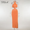 FSDA 2022 Orange Hollow Out Midi Bodycon Dress Backless Sexy Women Casual Y2K Sleeveless Summer Party Halter Neck Dresses Green
