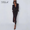 FSDA Autumn Winter Bodycon Dress Sweater Knitted Green 2022 Women Sexy Midi Split V Neck Long Sleeve Casual Dresses Party