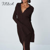 FSDA Autumn Winter Bodycon Dress Sweater Knitted Green 2022 Women Sexy Midi Split V Neck Long Sleeve Casual Dresses Party