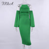 FSDA Off Shoulder Midi Bodycon Dress Green Sexy Women Long Puff Sleeve Autumn Winter Elegant Dresses Backless Party Y2K