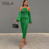 FSDA Off Shoulder Midi Bodycon Dress Green Sexy Women Long Puff Sleeve Autumn Winter Elegant Dresses Backless Party Y2K
