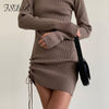 FSDA Turtleneck 2022 Knitted Dress Bodycon Women Ruched Mini Long Sleeve Brown Sexy Elegant Dresses Party White