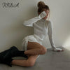 FSDA Turtleneck 2022 Knitted Dress Bodycon Women Ruched Mini Long Sleeve Brown Sexy Elegant Dresses Party White