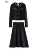 FSLE Women Two-piece Suit Women Tweed Contrasting Color Design Short Jackets Elegant Retro Office Lady A-LINE Fishtail Skirts