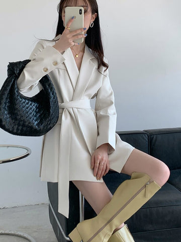 FTLZZ Autumn Office Ladies Beige Double Breasted Blazer Jacket Women Notched Collar Vintage Solid Color Blazer Casual Loose Coat