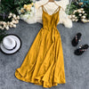 FTLZZ Ladies Sexy V Neck Spaghetti Strap Dresses Summer Backless Split Slim Long Dress Women Casual Beach Holiday Vestidos