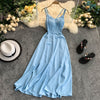 FTLZZ Ladies Sexy V Neck Spaghetti Strap Dresses Summer Backless Split Slim Long Dress Women Casual Beach Holiday Vestidos