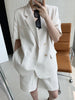 FTLZZ Summer Office Lady Notched Collar Single Breasted Short Sleeve Blazer Elegant Pocket Solid Blazer Casual Loose Blazer