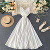 FTLZZ Summer Women Sexy V Neck High Waist A-line Party Tank Sundress Elegant Bandage Bow Long Dress Vestidos Multicolour