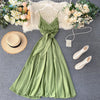 FTLZZ Summer Women Sexy V Neck High Waist A-line Party Tank Sundress Elegant Bandage Bow Long Dress Vestidos Multicolour