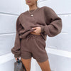 FUFUCAILLM 2023 Casual Style Sets Women Embroidered Letter Pattern Round Neck Sweater + Drawstring Pocket Shorts Tracksuits