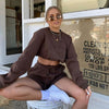 FUFUCAILLM 2023 Casual Style Sets Women Embroidered Letter Pattern Round Neck Sweater + Drawstring Pocket Shorts Tracksuits