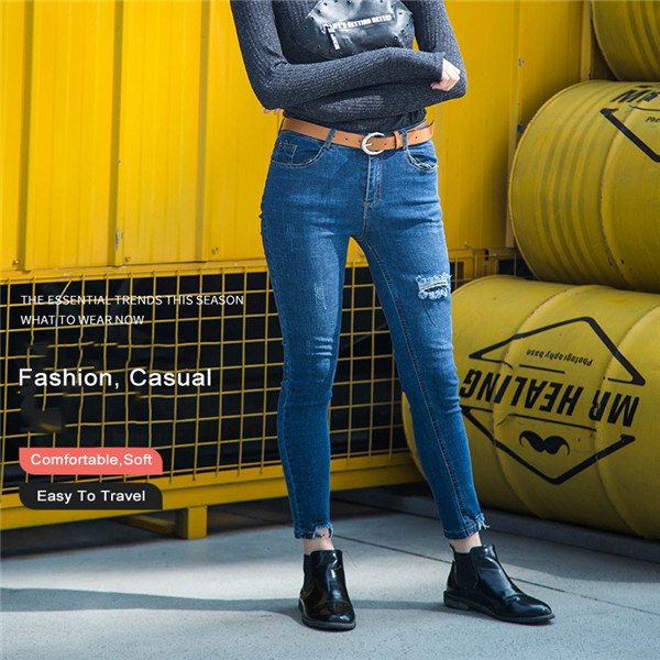 FUNKI Spring Hole Ripped Jeans Women Fashion Denim Pant For Girls Stretch Casual Low Waist Skinny Jeans Female Pants