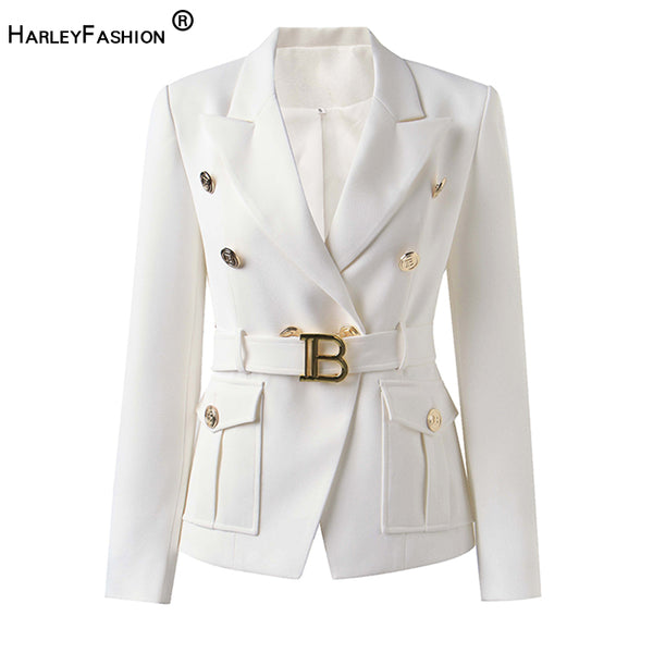 Factory Customize  Quality Classic Style Office White Black Women Pocket Blazers with Blet