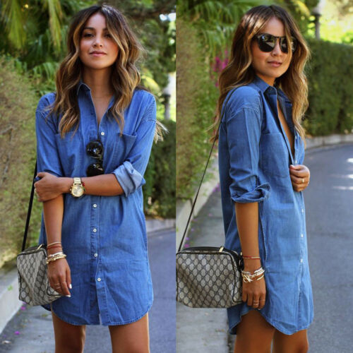 Factory Direct s Women Denim Jeans Dress Button Summer Long Sleeve Casual Tops Shirt Dress
