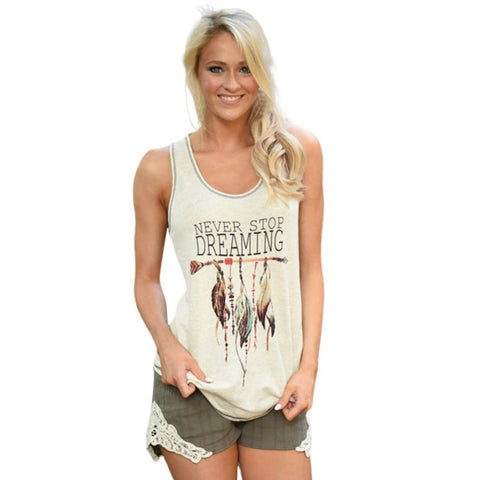 Fairies tell Women Boho Vest Summer Women Tops Korean Street Fashion Sleeveless Shirt Women arrow Feather Print Tank Top #555