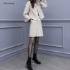 FairyShely Korean Casual Office Ladies Work Skirt Crop Coat Suit Women 2023 Autumn Winter Pocket Woolen Jackt Skirt 2 Piece Set