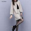 FairyShely Korean Casual Office Ladies Work Skirt Crop Coat Suit Women 2023 Autumn Winter Pocket Woolen Jackt Skirt 2 Piece Set