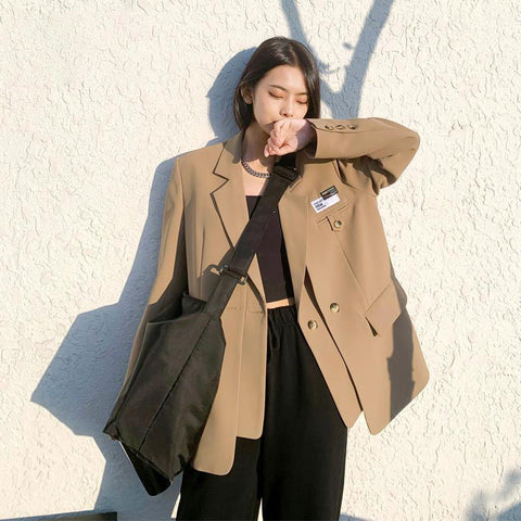 Fake Two Women's Suit Jacket Office Women Black Blazer Women's Tops Designer  Spring Autumn Coat New