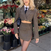 Fall 2 piece set women korean crop blazer set for women business suits office sets two piece set women skirt elegant brown suit