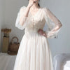 Fall 2023 Brand Women Dress V-neck Puff Sleeve Mesh Midi Dress Plus Size Fairy Tulle Lace Dress Elegant Long Dress Vestidos