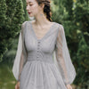 Fall 2023 Brand Women Dress V-neck Puff Sleeve Mesh Midi Dress Plus Size Fairy Tulle Lace Dress Elegant Long Dress Vestidos