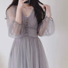 Fall 2023 Brand Women Dress V-neck Puff Sleeve Mesh Midi Dress Plus Size Fairy Tulle Lace Dress Elegant Long Dress Vestidos
