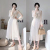 Fall 2023 Brand Women Dress V-neck Puff Sleeve Mesh Midi Dress Plus Size Fairy Tulle Lace Dress Elegant Long Dress Vestidos