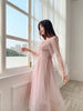 Fall 2023 Brand Women Dress V-neck Puff Sleeve Mesh Midi Dress Plus Size Fairy Tulle Lace Dress Elegant Long Dress Vestidos