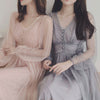 Fall 2023 Brand Women Dress V-neck Puff Sleeve Mesh Midi Dress Plus Size Fairy Tulle Lace Dress Elegant Long Dress Vestidos