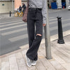 Fall 2022 High Waist Slim Ripped Jeans Women's Trendy Loose Wild Wide Leg Straight Pants Lady Hole All Match Denim Trousers