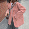 Fall 2023 Retro Women's Blazers Corduroy Full Sleeve Long Coats  Women Korean Double-breasted Loose Blazer Winter Mujer