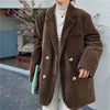 Fall 2023 Retro Women's Blazers Corduroy Full Sleeve Long Coats  Women Korean Double-breasted Loose Blazer Winter Mujer