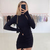 Fall Spring Basic Bodycon Dress Sexy Lady Long Sleeve O Neck Stretch Slim Package Hip Party Club Mini Dress Purple Black